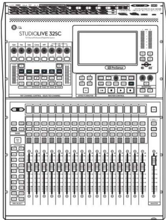 STUDIOLIVE 32SC MIT CHANNEL CONTROL - SELECTED CHANNEL GAIN PRE GAIN CAMP OFF GAIN PRE-Sensor EFFECTS MASTER MASTED-CONTROL SOLO MAIN MODELS MAIN MASTER