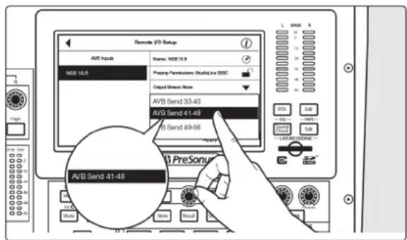 Remote I/O Setup AUS Inputs Name: N08 16.8 Presup Parameters: ShubLine SESC Output Breakout Name AVB Send 33-40 AVB Send 41-48 AVB Send 49-56 AVB PreSonu AVB Send 41-48