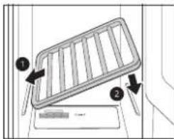 Diagram showing a rack with numbered arrows indicating parts of the frame or panel, likely illustrating a folding or lifting process.