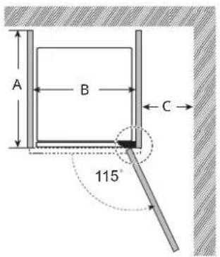 A B C 115°