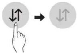 Diagram showing hand pointing to a circle with bidirectional arrows, followed by a rightward arrow icon.