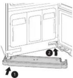 Diagram showing a door frame with labeled parts and directional arrows indicating movement or assembly.