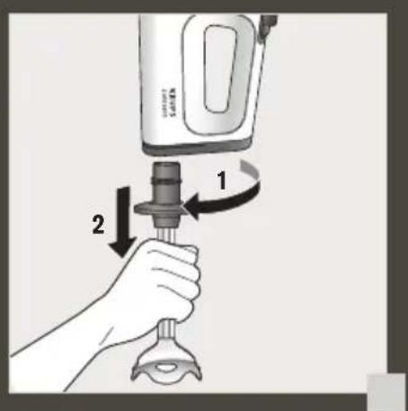 Diagram showing a hand using a water heater to lift a tool, labeled with steps 1 and 2.