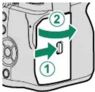 FUJIFILM XH2S - Ouvrez le couvercle des logements des cartes mémoire. - 1