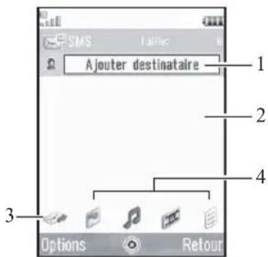 SMS Table Ajouter destinataire 1 2 3 4 Options Retour
