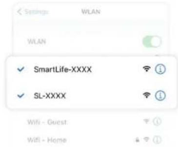 Settings WLAN WLAN ✓ SmartLife-XXXX ✓ SL-XXXX Wifi - Guest: WiFi - Home