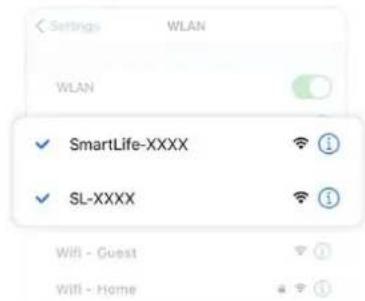 Settings WLAN WLAN ✓ SmartLife-XXXX ✓ SL-XXXX Wifi - Guest Wifi - Home