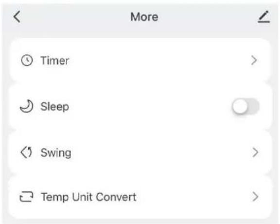 More Timer Sleep < Swing > Temp Unit Convert >