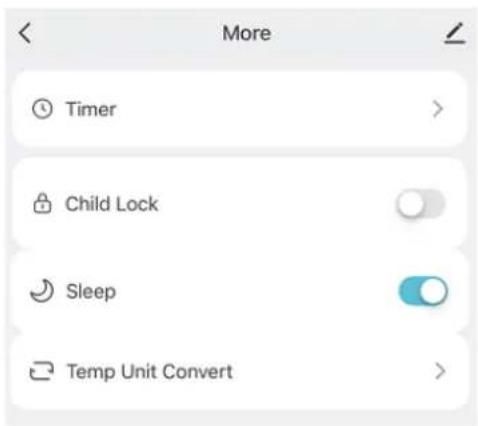 More Timer Child Lock Sleep Temp Unit Convert