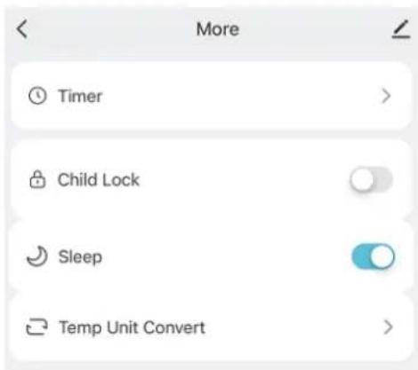 Timer Child Lock Sleep Temp Unit Convert
