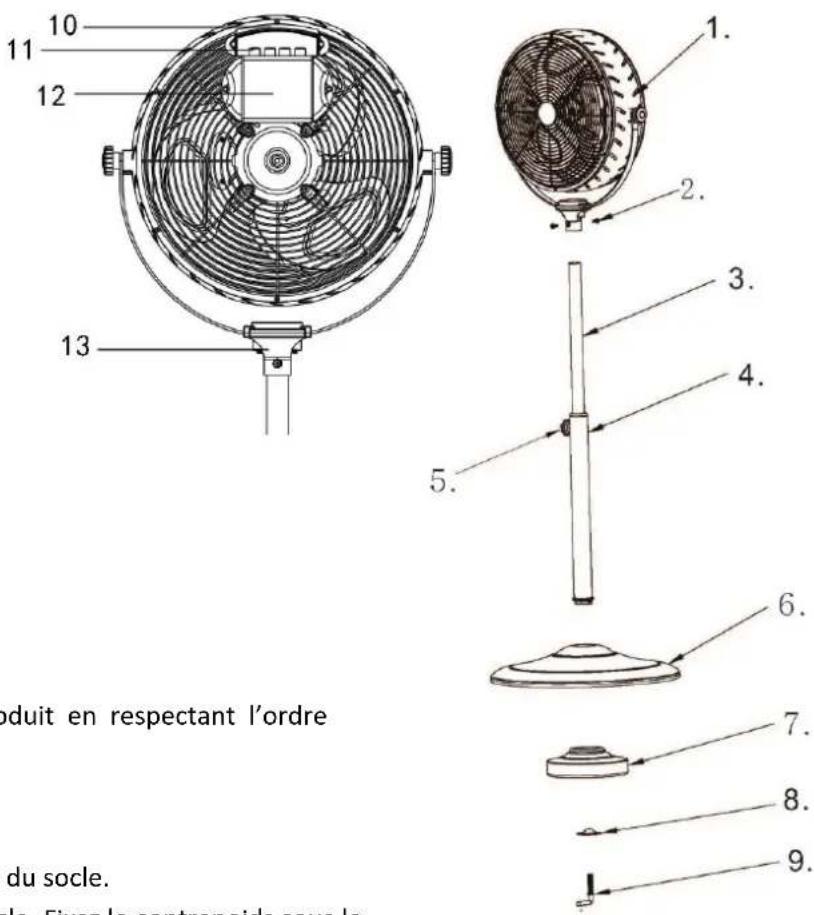 10 11 12 13 1. 2. 3. 4. 5. 6. 7. 8. 9. du socle. Eivez le contronoids sous la produit en respectant l'ordre