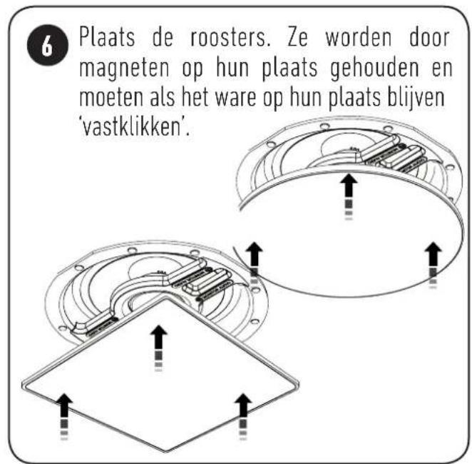 6 Plaats de roosters. Ze worden door magneten op hun plaats gehouden en moeten als het ware op hun plaats blijven 'vastklikken'.