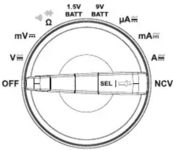 1.5V BATT 9V BATT μA= mV= mA= V= A= OFF SEL NCV