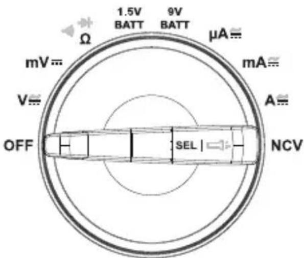 1.5V 9V BATT BATT μA= mV= mA= V= A= OFF SEL NCV