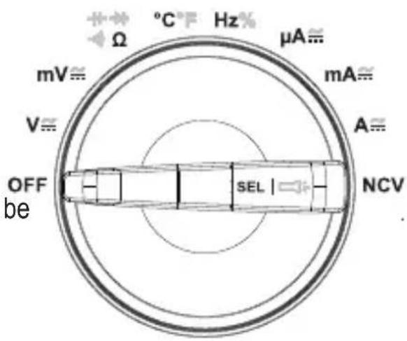 Ω °C F Hz μA ≈ mV ≈ mA ≈ V ≈ A ≈ OFF be SEL NCV