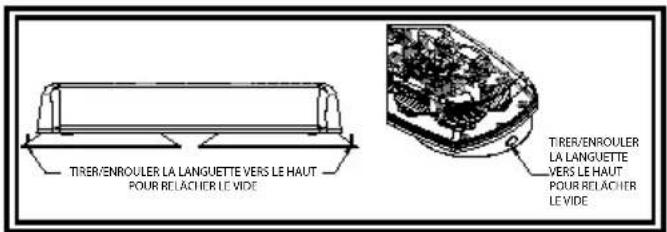 TIRER/ENROULER LA LANGUETTE VERS LE HAUT POUR RELACHER LE VIDE TIRER/ENROULER LA LANGUETTE VERS LE HAUT POUR RELACHER LE VIDE