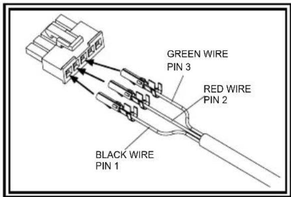 GREEN WIRE PIN 3 RED WIRE PIN 2 BLACK WIRE PIN 1