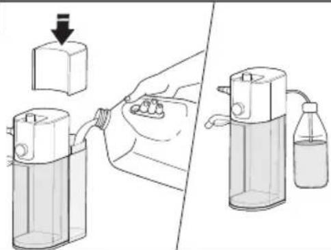 Diagram illustrating a medical procedure for inserting a bottle into a container, with labeled steps and directional arrows.