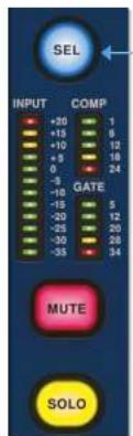 SEL INPUT COMP +20 1 +15 6 +10 12 +5 16 0 24 -8 -18 -15 -20 5 -25 12 -30 20 -35 28 GATE MUTE SOLO