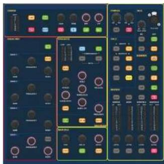Control panel interface with multiple audio and audio signal modules, labeled in English and Chinese.