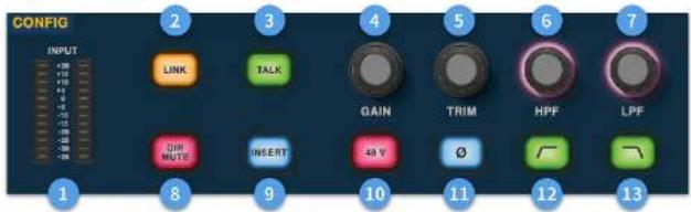 CONFIG INPUT +100 +10 -1 -2 -3 -4 -5 -6 -7 -8 -9 -10 LINK TALK GAIN TRIM HPF LPF ORI MUTS INSERT 48 V Ø - - - - - - - - - - - - - - - - - - - - - - - - - - - - - - - - - - - - - - - - - - - - - - - - - - - - - - - - - - - - - - - - - - - - - - - - - - - - - - - - - - - - - - - - - - - - - - - - - - - - -