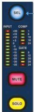 SEL INPUT COMP +20 1 +15 6 +10 12 +5 18 0 24 -5 -10 -15 -20 5 -25 12 -30 20 -35 28 GATE MUTE SOLO