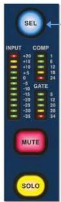 SEL INPUT COMP +20 1 -15 6 +10 12 +5 18 0 24 -5 -10 -15 5 -20 12 -25 20 -30 28 -35 34 GATE MUTE SOLO