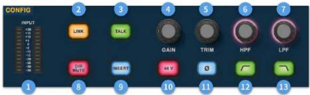 CONFIG INPUT +10V +10V +1V -2V -2V -2V -2V -2V 2 3 4 5 6 7 LINK TALK GAIN TRIM HPF LPF DIR MUTS INSERT 48 V Ø ✓ - - - - - - - - - - - - - - - - - - - - - - - - - - - - - - - - - - - - - - - - - - - - - - - - - - - - - - - - - - - - - - - - - - - - - - - - - - - - - - - - - - - - - - - - - - - - - - - - - - - - -