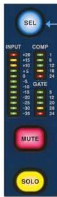 SEL INPUT COMP +20 1 -15 8 +10 12 +5 18 0 24 -9 -10 GATE -15 5 -20 12 -25 20 -30 28 -35 34 MUTE SOLO