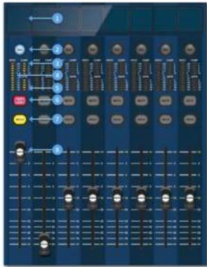 Digital audio workstation interface with labeled controls and playback buttons