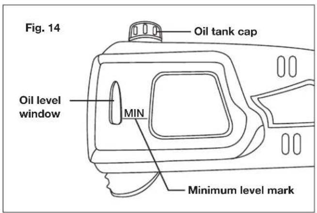 Fig. 14 Oil tank cap Oil level window MIN Minimum level mark