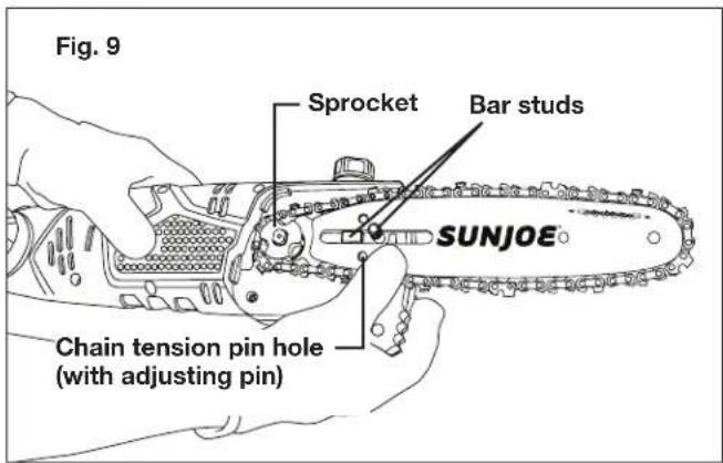 Fig. 9 Sprocket Bar studs SUNJOE Chain tension pin hole (with adjusting pin)