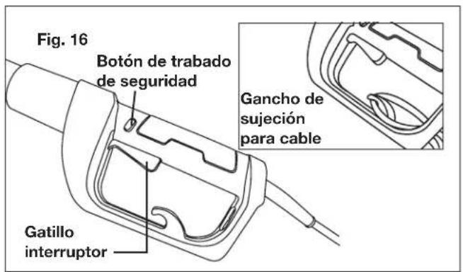 Fig. 16 Botón de trabajo de seguridad Gancho de sujeción para cable Gatillo interruptor