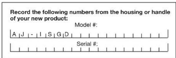 Aqua Joe AJISGD - Model + Serial Numbers - 1