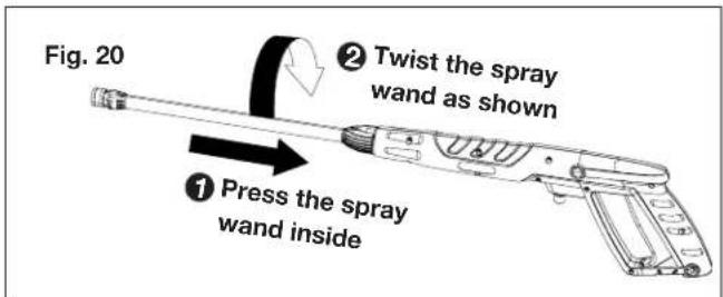 Fig. 20 ② Twist the spray wand as shown ① Press the spray wand inside