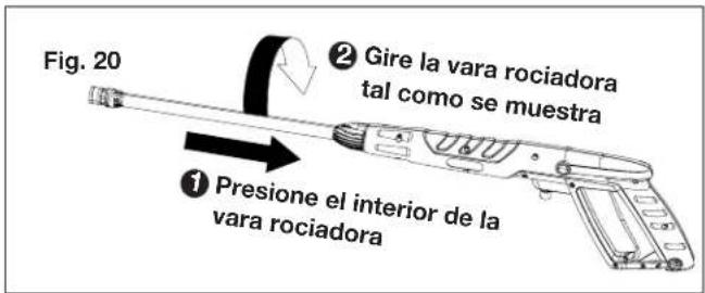 Fig. 20 ② Gire la vara rociadora tal como se muestra ① Presione el interior de la vara rociadora