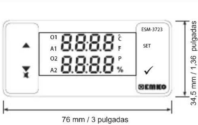 Emko ESM3723 - Vista frontal y dimensiones del controlador de temperatura ESM-3723 - 1