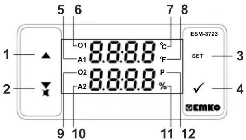 Emko ESM3723 - Definizione del pannello frontale e accesso ai menu - 1