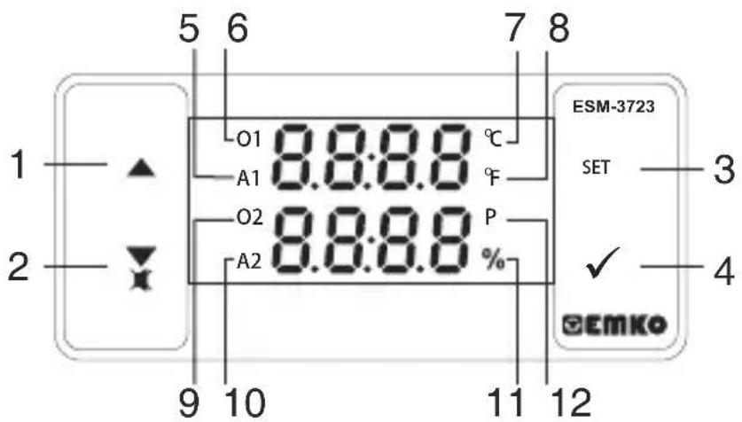 Emko ESM3723 - Bedienfelddefinition und Menü-Zugriff - 1