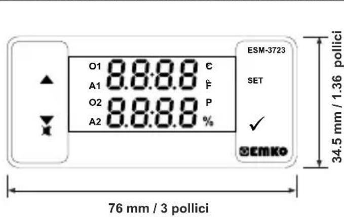 Emko ESM3723 - Vista frontale e dimensioni del Regolatore di temperatura ESM-3723 - 1