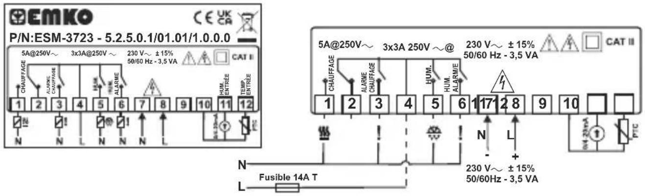 Emko ESM3723 - Étiquette de l'appareil et schéma de connexion - 1