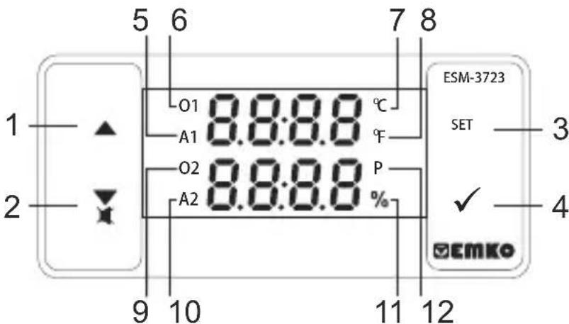 Emko ESM3723 - Definición del panel frontal y acceso a los menús - 1