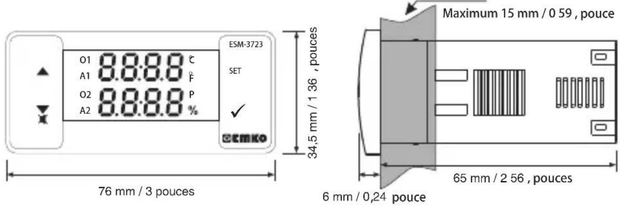 Emko ESM3723 - Vue de face et dimensions du régulateur de température esm-3723 - 1