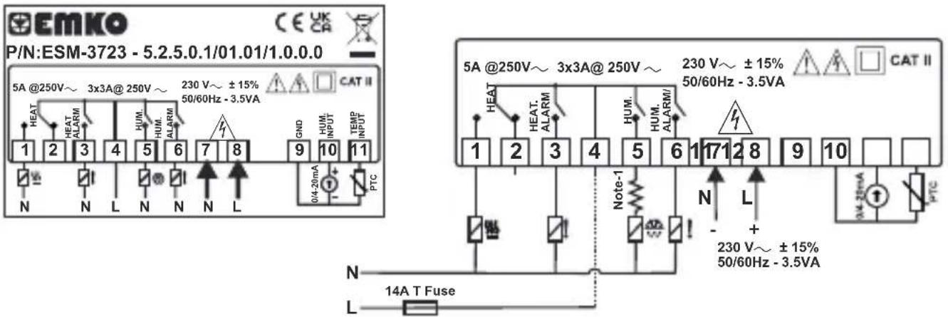 Emko ESM3723 - Device Label and Connection Diagram - 1