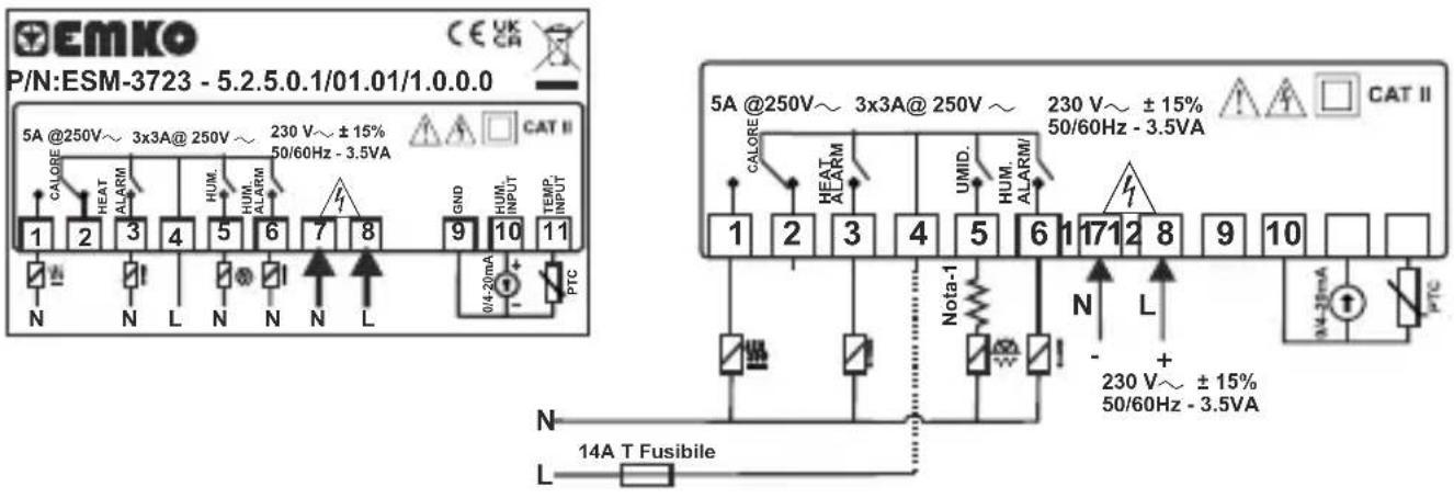 Emko ESM3723 - Etichetta del dispositivo e schema di collegamento - 1