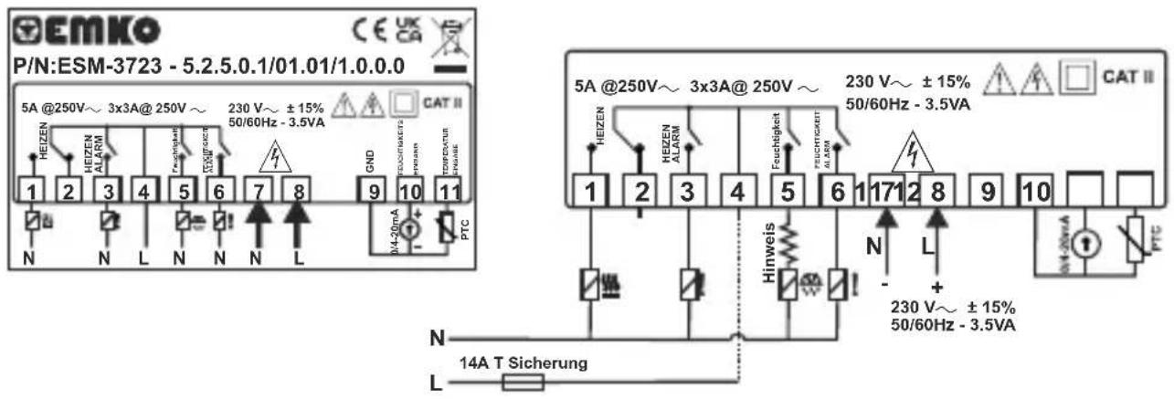 Emko ESM3723 - Gerätelabel und Verbindungsschema - 1