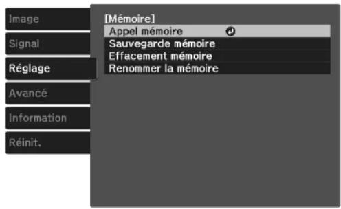 [Mémoire] Appel mémoire Sauvegarde mémoire Effacement mémoire Renommer la mémoire