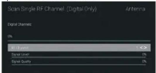 Scan Single RF Channel: (Digital Only) Antenna Digital Channels: 0% All Channels Signal Level 0% Signal Quality 0%