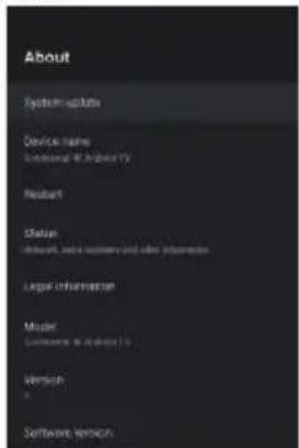 About System updates Device name Centennial Of Android TV Product Status Microsoft, mini certificate and other information Large Information Model Software version