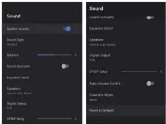 Sound System sounds Sound Style Balance Balance Sound Sumpanel Repetitive Serial Speakers Repetitive Output Digital Output I-PDF Delay Sound SOUTPER SWITCHER Equilibrium Detector Speaker External Audio System Digital Output HCA I-PDF Delay Auto Vasive Control Downlink Mode Shell Reset to Default
